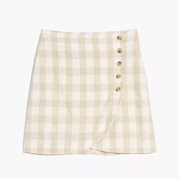 NEW Madewell Linen Blend Tulip Hem Mini Skirt Undyed NE700 Check Print Size 00 - Picture 1 of 13